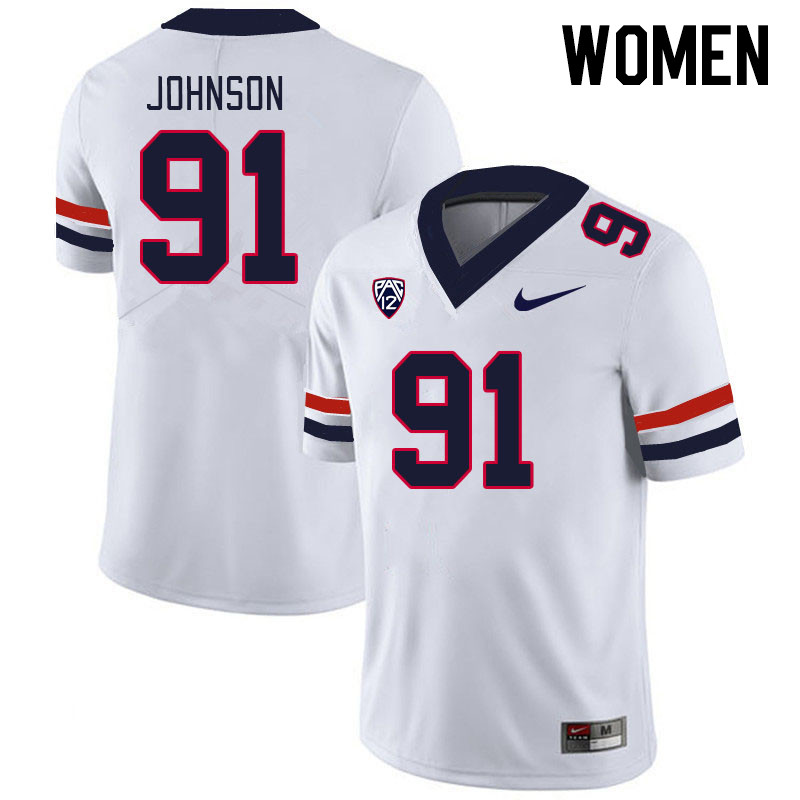 Women #91 Isaiah Johnson Arizona Wildcats College Football Jerseys Stitched-White